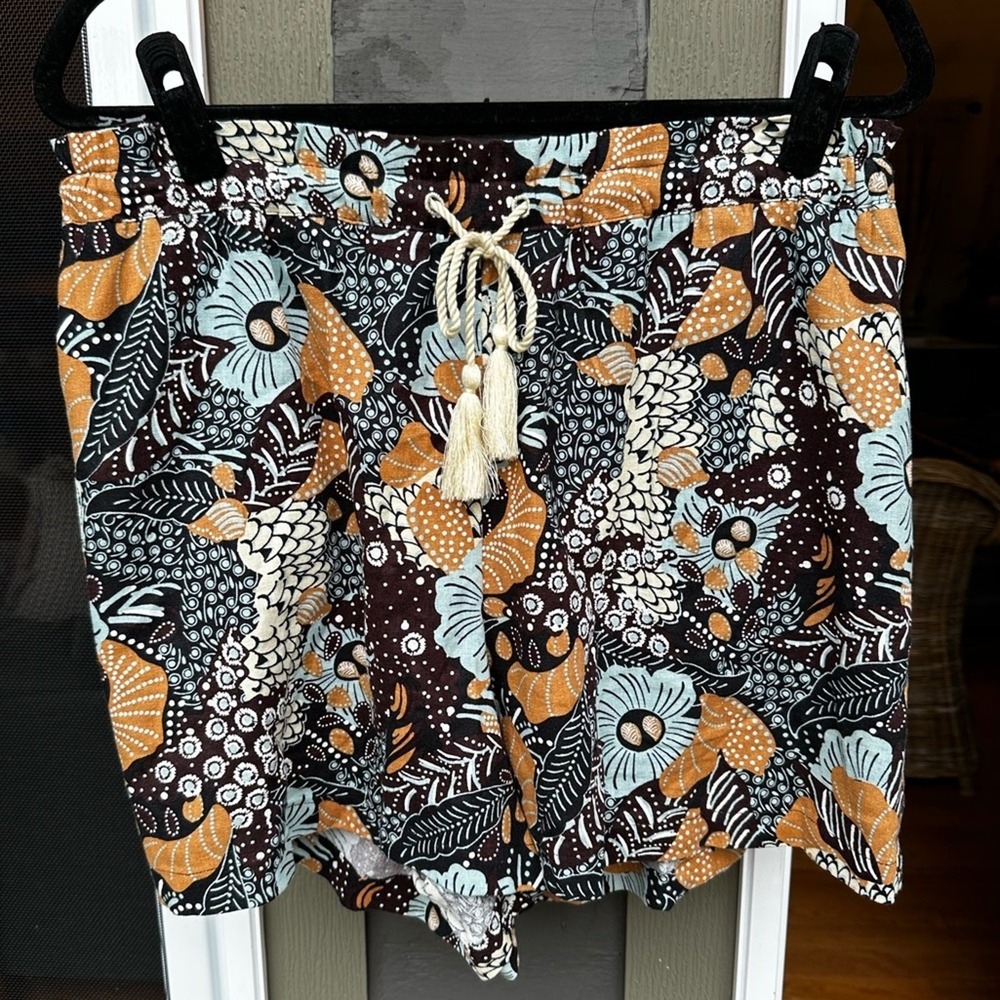 Joie Women's Size 12 Linen Blend Floral Print Drawstring Shorts
